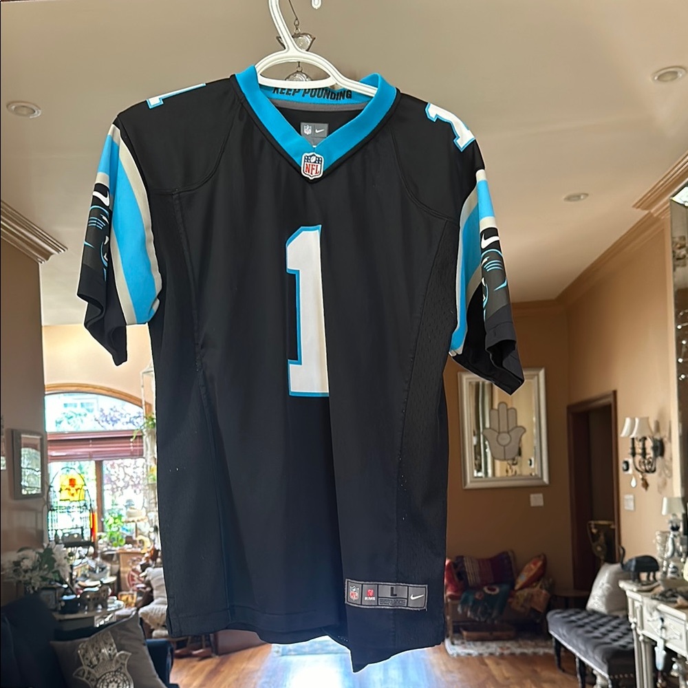 Newton 1 Jersey Carolina Panthers  Large youth NFL on field football black blue